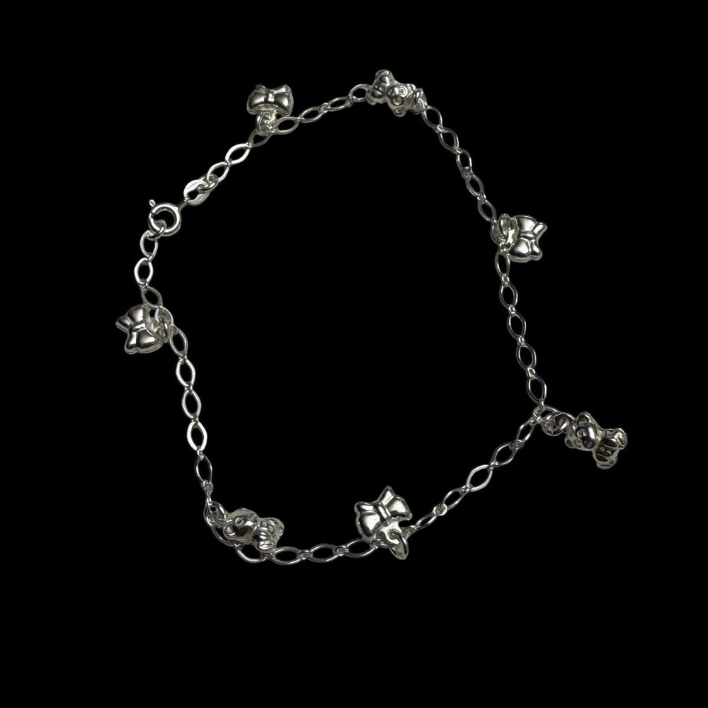 new 925 Silver Italy Charm Bracelet or Anklet Bow Charms 9" Marked 925